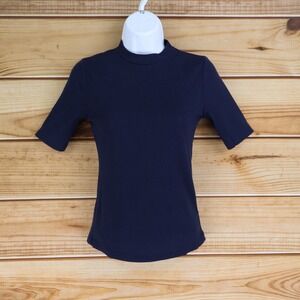 Forever 21 Ribbed Short Sleeve Shirt Womens Sz S Dark Blue Stretch‎ Soft Comfort